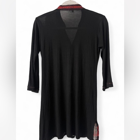 Boho Embroidered Beaded Tunic Top Small Black and Reddish Orange - Picture 3 of 7